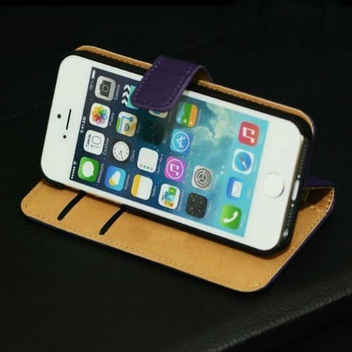 MobileConnect4U® Luxury Genuine Real Leather Flip Case Wallet,Stand For iPhone 5,5s with Screen Protector (5C, Purple)
