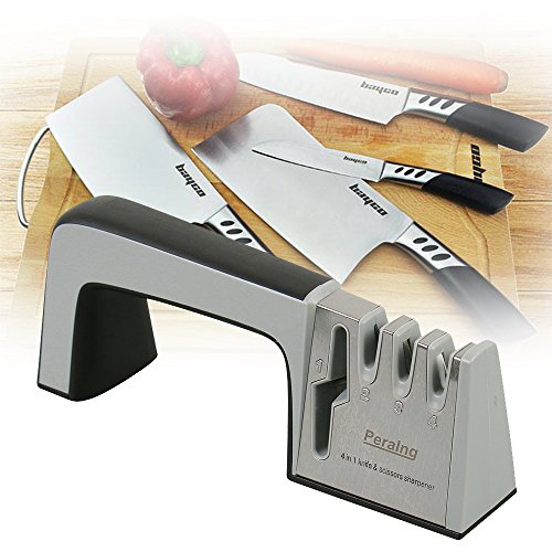 Messerschärfer Peralng Messerschleifer Knife Sharpener Steel, Sharpen Schere Keramikmesser Antirutsch Scherenschleifer, Professionelles 4 Stufen-Schleifsystem