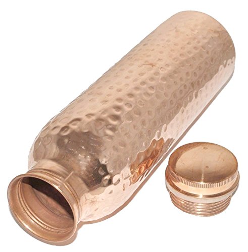 Royal Devika Hammered Copper Water Bottle for BETTER HEALTH n VITALITY no Joint n Leak Proof Copper Bottle, Pitcher - no Messy Label - Copper Vessels for Ayurvedic Health Benefits. 900 Ml/30 Oz.