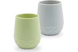 CRIVEPLE Gobelet d'apprentissage dès 6 mois, Gobelet en silicone pour bébé, Ezpz Tiny Cup, Nuk Magic Cup, Lot de 2 gobelets pour bébé en vert et gris, Adapté à l'entraînement à l'alimentation des nourrissons
