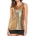 Produktbild Damen Tops Sommer Ärmellos Pailletten Tanktop Lonshell Glitzer Shimmer Shirt Party Club Sleeveless Bluse Weste Casual Vest Bauchfrei Unterhemd
