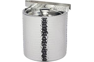 BAR CRAFT BarCraft Secchiello per il Ghiaccio con Pinze e Coperchio in Acciaio Inossidabile, Elegante Finitura Martellata, con Comodo Manico, Capacità 1.5 L