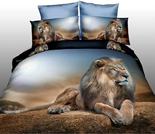 4Pcs Brilliant Lion 3D Prints Duvet Cover Set For Double Size