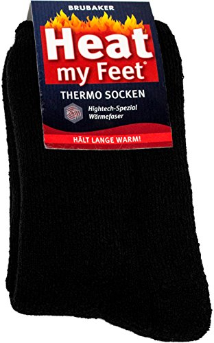 Brubaker 2 Paar Heat my Feet Unisex Thermo Socken Schwarz Größe 43-46