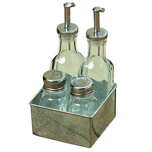Set de cuisine et de table - Doseurs pour vinaigre, huile, sel et poivre en zinc