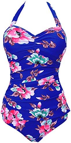 Women's Plus Size Halter Backless Padding Ruched Bikini Swimwear Skull Floral Cherry One-Piece Monokini Push up Swimsuit Beachwear Bathing Suit