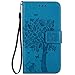 Produktbild Leder Hülle für Xiaomi Mi 5,Brieftasche Hülle für Xiaomi MI5,Xiaomi MI 5 Hülle Flip Case Wallet,Fanryn Retro Elegant Butterfly Schmetterling Baum Katze Muster Prägung PU Leder Ledercase Schutzhülle Handy Lanyard Strap Flip Tasche Wallet Case Cover Schutzhülle Etui Tasche Handytasche Hülle Standfunktion mit Kartenfächer Silikon Rückseite Cover für Xiaomi MI 5 - Blau