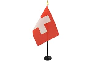 AZ FLAG Bandiera da Tavolo Svizzera 15x10cm Punta Dorata - Piccola BANDIERINA Svizzera 10 x 15 cm