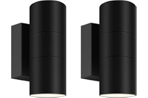 Kerry Outdoor Wall Lights, IP65 Waterproof Up Down Outside Lighting Mains Powered with Push Connector, Black Stainless Steel Wall Sconce, External Wall Mount Lamp for Front Door - 2 Pack (Bulb Excl.)