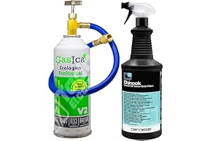 Genérico Ökologisches Gas-Kühlmittel, V2, Ersatz für R32, R410, R22, R407, R290 für Nachfüllmaschine, Typ Split für Klimaanlage und Schlauch mit Schlüssel und Filterreiniger für guten Geruch