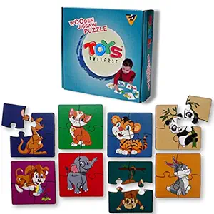 Toys Universe Wooden Puzzle Games | Wild Animal Puzzle Kit for 2 Year + Kids | Brain Booster Jigsaw Puzzle for Kids (4 Piece Puzzle for Children, Set of 8)