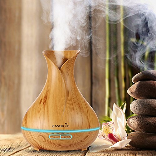 EaseHold Aroma Diffuser 400ML Leise Kalten Nebel Luftbefeuchter Ultraschall Oil Düfte Humidifier Holzmaserung LED mit 7 Farben Elektrisch Duftlampe Humidifier LED Licht für Babies Kinder Haus Yoga Schlafzimmer Wohnzimmer Büro (400ml Blume, Gelb) - 3