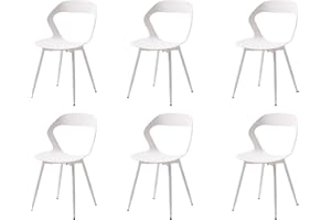 GrandCA HOME Set di 6 Sedie da Pranzo o Sedia da Ufficio con Gambe in Metallo, Sedie da Cucina per Soggiorno, Sala da Pranzo, Sala Riunioni, Bianco+Bianco