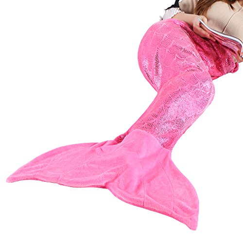 LANGRIA Meerjungfrau Decke Glitzernde Flanell Decke Fischschwanz Decke für Mädchen Damen Alle Jahreszeiten 60 '' x 25 '' (Rosa)