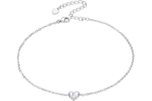 Silvora Sterling Silver Initial Heart Letter Ankle Letter Foot Chain Alphabet Ankle Bracelet for Teenage Bracelet for Women