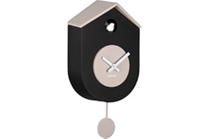 Karlsson Grato Cuckoo Wall Clock with Swinging Pendulum (Black & Warm Grey)