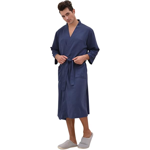 Peignoir Homme Oanviso - Tissu Waffle Doux - Avec Poches Et Ceinture - Style Kimono - Pour Maison, Sauna, Hôtel