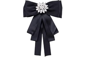 XUMIN 1 pièce pour femmes et filles avec ruban en strass, ruban pré-noué, noeud papillon, broche vintage, cravate pour chemise, robe, décoration pour accessoires de mariage (noir)