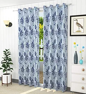 Homerica Premium Printed Embossed Design Curtains Set of 2 (Blue, 7 FEET Door)