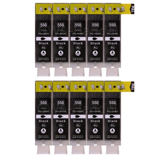 10 Druckerpatronen für Canon mit Chip, ersetzt PGI-550BK schwarz