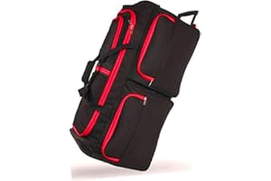 DK Luggage Extra Large 39" Travel Bag Wheeled Holdall Suitcase 3 Wheels Red Trimming Black