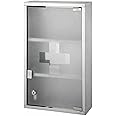 HZ ENTERPRISES New Stainless Steel Wall Mounted Lockable Medicine Cabinet First Aid Box With Shelves & Frosted Glass Door Available in 2 Sizes (3 Tier Wall Mounted Medicine Box)