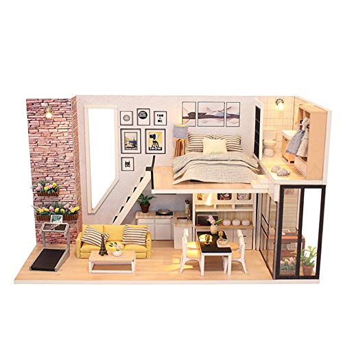 Preisvergleich Produktbild Slibrat Happy Doll House Miniature DIY Puzzle Assemble Furniture Wood House Toys
