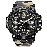 Herren Digitale Uhren, Sport Laufen wasserdichte militärische Armbanduhr Fashion Men LCD Digital Stoppuhr Herren-Military Beige-WCH1545-MKQ