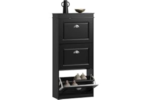 SoBuy Meuble Chaussure Rangement Chaussure avec 3 Abattants, Armoire à Chaussures Entrée, Meuble à Chaussures, Range Chaussures 12 Paires, pour Couloir, Entrée, 53x24x117 cm, Noir, FSR94-SCH
