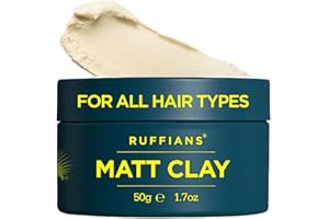 Ruffians Matt Hair Clay, Strong Hold, Matt Finish, for All Hair Types, Thicker Looking Hair, Haircare, Men's Hair Gel, 50g