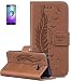Produktbild ISENPENK Samsung Galaxy A3(2016)/G310F/A3(2016)Duos Flip Case,Original Flip Bookstyle Cover Wasserdicht Shockproof Anti Slip Protection Leather Case,Feder Print Muster Pattern Wallet Case mit Intern Karte Schlitz,Anti-Sturz Stoßfest Stoßdämpfend Triangle Hemming Wallet Tasche,Magnetic Closure Schutzhülle mit Standfunktion und Handy Gürtel für Samsung Galaxy A3(2016)/G310F/A3(2016)Duos 4.7Zoll-[braun]+Panzerglas Folie/Displayfoile/Displayschutzfolie