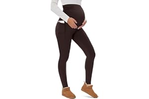 Yutdeng Leggins Premama Invierno Leggins Embarazada Mujer Mallas Termicas con Bolsillos Cintura Alta Elásticos Pantalones Premama Forro Polar Fino Maternidad Ropa Premama Embarazada
