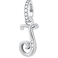 GLOWDAS Letter Charms Initial A to Z Necklace Pendant, 925 Sterling Silver Alphabet Beads and Ampersand & Charm fit European DIY Bracelet, Gifts for First Mothers Day/Christmas