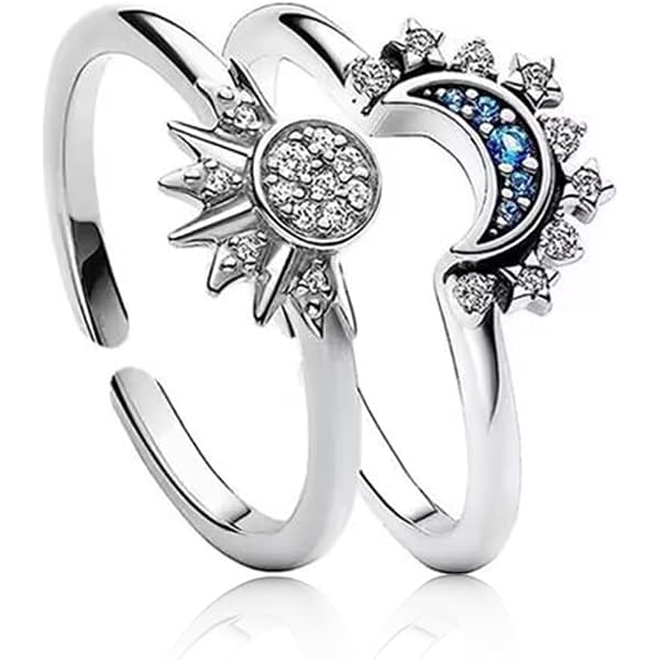 Anello Regolabile In Argento 925 Coppia – Personalizzato Con Incisione Sole E Luna, Per Fidanzamento O Promessa D’amore