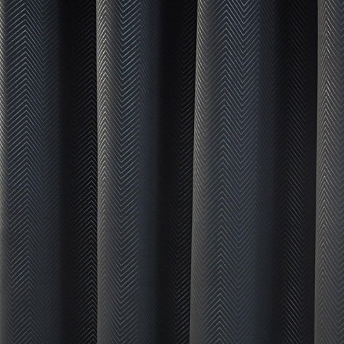 Homescapes Black Eyelet Ring Top Blackout Thermal Curtains Pair Width 45 x 54 Inch Drop Herringbone Chevron Textured Retro Geometric Design. FREE SWATCHES.