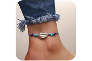 Edary Boho Shell Anklets Waterproof Rope Ankle Bracelets Handmade Turquoise Bead Ankle Chain Beach Adjustable Foot Jewelry for Women and Girls