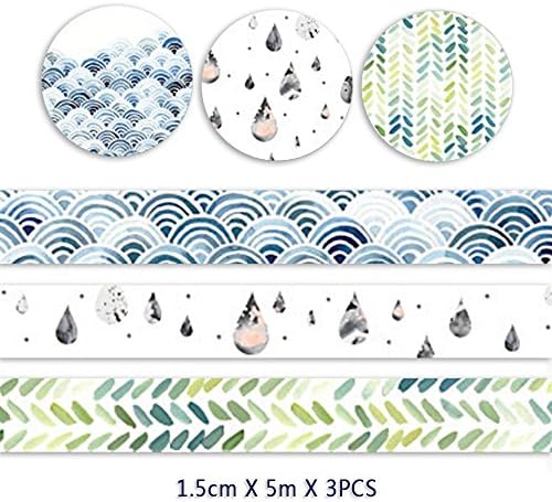 WRITIME Washi Tape Set of 3-1.5m X 5m/Roll Japanese Cherry Blossoms Feather Masking Adhesive Sticky Paper Tape for DIY Crafts and Gift,Scrapbooking,New Products (Geometry Journal)