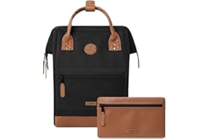CABAÏA CABAIA - Sac à Dos Adventurer - Déperlant - Compartiment Ordinateur Portable - 2 Poches - Certifié Vegan - Sac Voyage, Affaires, École pour Homme et Femme - Noir