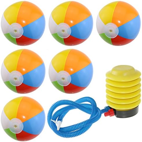 AllbuyMall 9" Beach Ball Inflatable Panel Swim Ball,6 x Rainbow Colorful Panel Beach Balls Pool Toys with 1 x Plastic inflatable Foot Pump Set