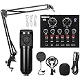 N-S Podcast Equipment Bundle Condenser Microphone Kit with Two Live Sound Card,Adjustable Mic Suspension Scissor Arm, Metal Shock Mount and Double-Layer Pop Filter for Studio Recording & Broadcasting
