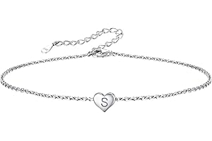 Silvora Pulsera Plata para Tobillo Corazón con Letras Personalizable, Tobillera Pulsera 22cm+5cm Ajustable
