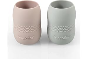 PandaEar (lot de 2) 100% Gobelet d'entraînement en silicone pour bébé et tout-petit| Tasse Apprentissage Bébé| poignées ergonomiques faciles à saisir| sans BPA| 100% recyclable (rose/gris)