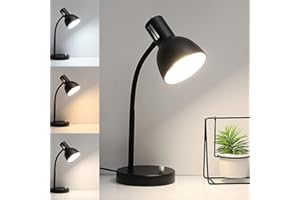 chaotack Metall-Schreibtischlampe für Zuhause, Büro, augenschonende E27-Tischlampen,3 Farbmodi Glühbirne, Knob Switch Schreibtischlampen (Matt Schwarz)