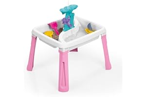 DOLU Table à sable et à eau 3 en 1 Jouet de créativité pour enfants à partir de 24 mois Jouets de jardin Plateau d'activités Table de jeu à eau Bac à sable Rose/Blanc