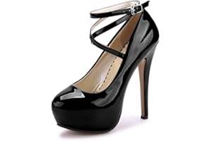POOREVILL Womens High Heel Ankle Strap Platform Pump Wedding Evening Party Court Shoes