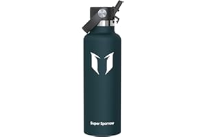 SUPER SPARROW Sparrow Insulated Water Bottle - 350ml/500ml/750ml/1L/1.2L - FlipFlow Metal Water Bottles with Straw Lid - BPA Free - Leakproof Stainless Steel Flask for Sport, Gym, School, Outdoor, Travel