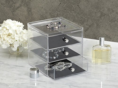 mDesign Kosmetik-Organizer – die ideale Aufbewahrungsbox für Kosmetika aller Art – die perfekte Schminkaufbewahrung mit 3 Schubladen – durchsichtig/transparent/schwarz - 2