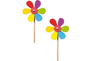 SPIEL AG 2 Stück Goki buntes Windrad Windmühle aus Holz Spielzeug und Dekoration