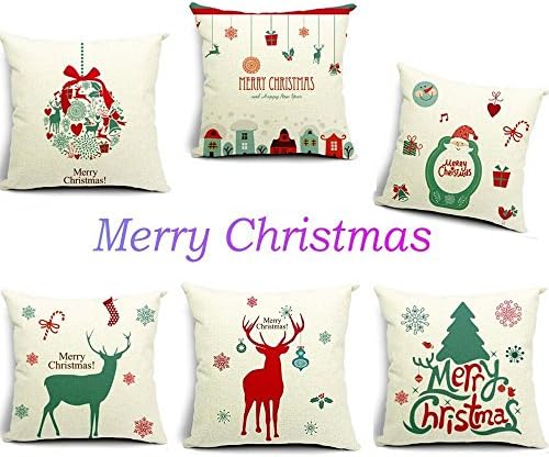 KKMore Merry Christmas Series Throw Pillow Case Decorative Cushion Cover Pillowcase Square 18" - (Set of 6)