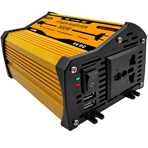 Liefallow Power Inverter 300W DC 12V to AC 230V 240V Car Converter with Dual USB Charger Cigarette Lighter Adapter Socket for Car Laptop Charger Power Supply Camping